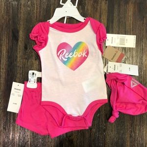 NWT Reebok baby girls pink 3 piece set 3-6 months